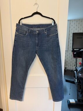 Peter Millar Crown Crafted Blue Denim Regular Fit Straight Jeans Stretch Size 38